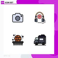 Mobile Interface Filledline Flat Color Set of 4 Pictograms of twitter basket camera language course game Editable Vector Design Elements