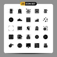 Set of 25 Vector Solid Glyphs on Grid for sound computer real estate shield protection Editable Vector Design Elements
