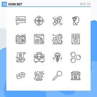 16 User Interface Outline Pack of modern Signs and Symbols of up dollar love head perfection Editable Vector Design Elements