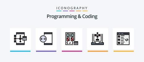 Programming And Coding Line Filled 5 Icon Pack Including development. coding. development. development. coding. Creative Icons Design vector