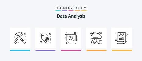 paquete de iconos de línea 5 de análisis de datos que incluye gestión. rosquilla. SEO cuadro. seguridad de datos. diseño de iconos creativos vector