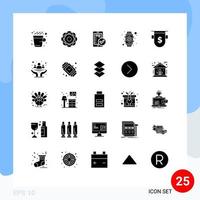 Group of 25 Solid Glyphs Signs and Symbols for feature smart physics device security Editable Vector Design Elements