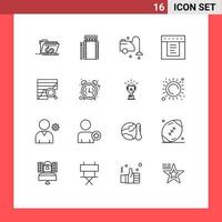 Modern Set of 16 Outlines and symbols such as analysis tabs bonfire dropdown cleaning Editable Vector Design Elements