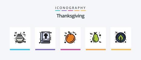 la línea de acción de gracias llenó el paquete de 5 iconos, incluido el pavo. día festivo. acción de gracias. acción de gracias. manzana. diseño de iconos creativos vector