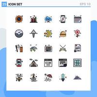 User Interface Pack of 25 Basic Filled line Flat Colors of calendar smart phone modern mobile heart Editable Vector Design Elements