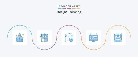 Design Thinking paquete de iconos azul 5 que incluye archivo. pensamiento. computadora. digital. creativo vector