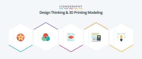 pensamiento de diseño y modelado de impresión d 25 paquete de iconos planos que incluye texto. bolígrafo . texto . calcular monitor vector