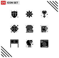 9 User Interface Solid Glyph Pack of modern Signs and Symbols of sale work female users people Editable Vector Design Elements