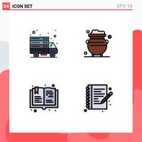 Pictogram Set of 4 Simple Filledline Flat Colors of internet book web server luck hobbies Editable Vector Design Elements