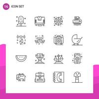 Mobile Interface Outline Set of 16 Pictograms of office file tshirt data shredder Editable Vector Design Elements