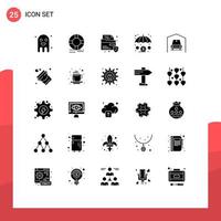 Mobile Interface Solid Glyph Set of 25 Pictograms of van investment protection insurance security Editable Vector Design Elements