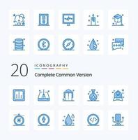 20 Complete Common Version Blue Color icon Pack like accessories research save laboratory beaker vector