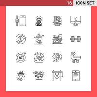 16 User Interface Outline Pack of modern Signs and Symbols of cd music tracking disc imac Editable Vector Design Elements