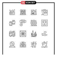 Modern Set of 16 Outlines Pictograph of glove photography development photo gallery Editable Vector Design Elements