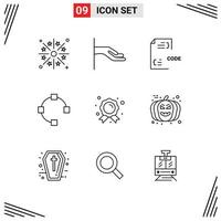 Universal Icon Symbols Group of 9 Modern Outlines of badge points code path document Editable Vector Design Elements