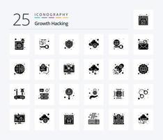 Hacking 25 Solid Glyph icon pack including virus. error. private. cloud storage. ssl vector