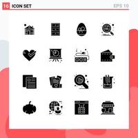 Modern Set of 16 Solid Glyphs and symbols such as love seo egg search html Editable Vector Design Elements