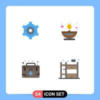 4 Thematic Vector Flat Icons and Editable Symbols of gear first fire oil care Editable Vector Design Elements