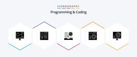 Programming And Coding 25 Glyph icon pack including develop. browser. page. programming. develop vector