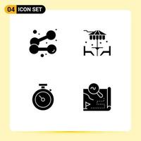 Modern Set of 4 Solid Glyphs and symbols such as dumbbell stopwatch weightlifting dinner time Editable Vector Design Elements