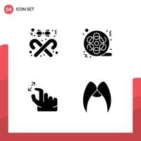 Pictogram Set of 4 Simple Solid Glyphs of ribbon multimedia christmas movie hand Editable Vector Design Elements