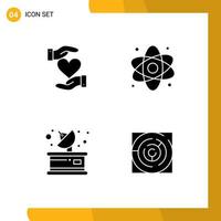 4 Universal Solid Glyphs Set for Web and Mobile Applications heart medical favorite diagnostic media Editable Vector Design Elements