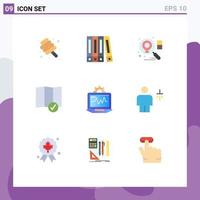 9 Universal Flat Color Signs Symbols of body computing business setting laptop Editable Vector Design Elements