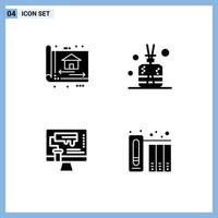 4 User Interface Solid Glyph Pack of modern Signs and Symbols of blue print computer construction stick paint roller Editable Vector Design Elements