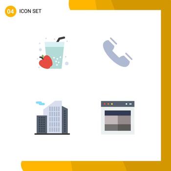 Modern Set of 4 Flat Icons Pictograph of apple building juice phone real Editable Vector Design Elements