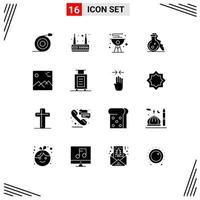 Set of 16 Commercial Solid Glyphs pack for image medical cook test flask Editable Vector Design Elements