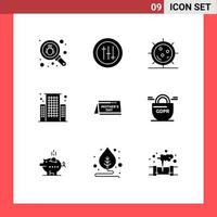 Pictogram Set of 9 Simple Solid Glyphs of date calendar fitness center building Editable Vector Design Elements