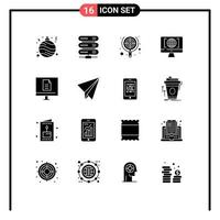 Pictogram Set of 16 Simple Solid Glyphs of education big think seo world computer Editable Vector Design Elements