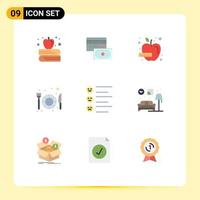 User Interface Pack of 9 Basic Flat Colors of emojis list diet format hotel Editable Vector Design Elements