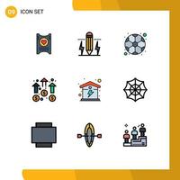 Filledline Flat Color Pack of 9 Universal Symbols of mission growth light business game Editable Vector Design Elements