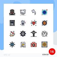 Group of 16 Flat Color Filled Lines Signs and Symbols for video support site help back Editable Creative Vector Design Elements