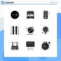 Pack of 9 creative Solid Glyphs of bulb link tv connection chain Editable Vector Design Elements
