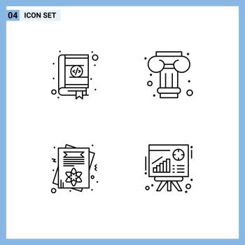 conjunto moderno de 4 colores planos y símbolos de línea de llenado, como la columna de diseño del día del libro, tarjeta de invitación, elementos de diseño vectorial editables vector