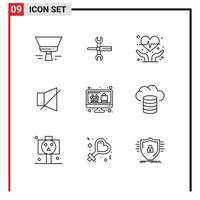 Modern Set of 9 Outlines Pictograph of computer silent tools off heart health Editable Vector Design Elements