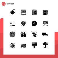 Set of 16 Vector Solid Glyphs on Grid for beach sketch list pencil drawing Editable Vector Design Elements
