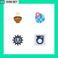 Group of 4 Modern Flat Icons Set for celebrate pin diwali ligh process Editable Vector Design Elements