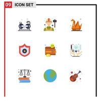 Universal Icon Symbols Group of 9 Modern Flat Colors of finance shield labour sheriff paper Editable Vector Design Elements