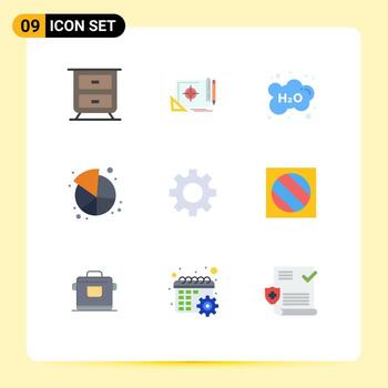paquete de color plano de 9 símbolos universales de configuración compartir educación gráfico circular elementos de diseño vectorial editables vector