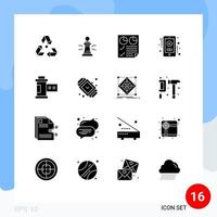 16 Universal Solid Glyphs Set for Web and Mobile Applications health care report figures page data Editable Vector Design Elements