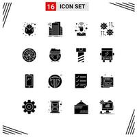 Pack of 16 Modern Solid Glyphs Signs and Symbols for Web Print Media such as arrow cog desk gear wifi Editable Vector Design Elements