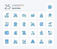 spa y relax 25 paquete de iconos de color azul que incluye árbol. hoja. spa. verde. spa vector