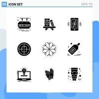 Pack of 9 Modern Solid Glyphs Signs and Symbols for Web Print Media such as nature soldier connections military army Editable Vector Design Elements