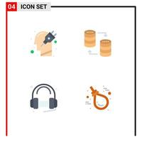 Set of 4 Vector Flat Icons on Grid for head share plug server headphone Editable Vector Design Elements