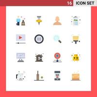 16 Universal Flat Color Signs Symbols of button movie person cinema catalog Editable Pack of Creative Vector Design Elements