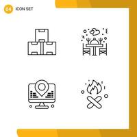 Set of 4 Modern UI Icons Symbols Signs for industry internet stock restaurant map Editable Vector Design Elements