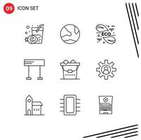 Pack of 9 creative Outlines of clean race eco line science Editable Vector Design Elements